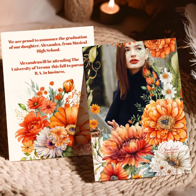 Faire-part Photo Rust Terracotta Fleurs Graduation (Créateur téléchargé)