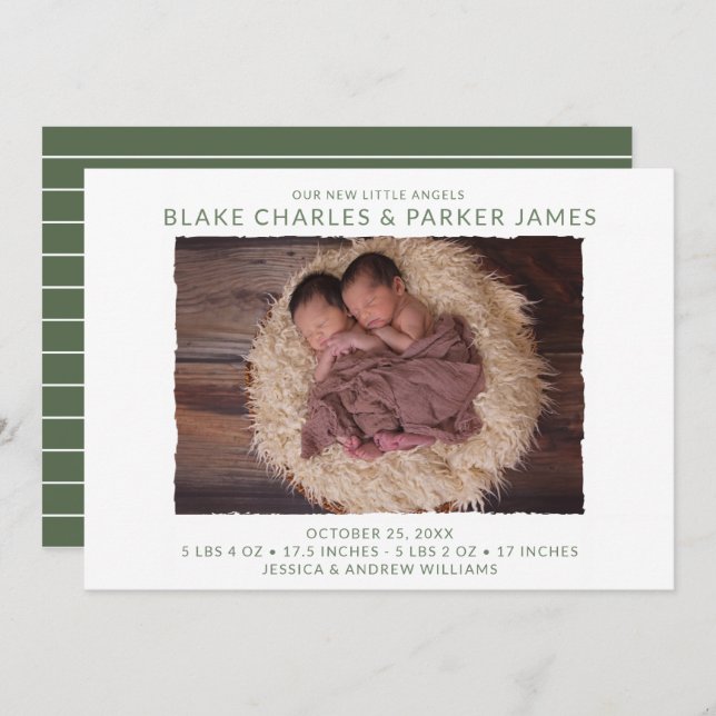 Faire-part Photo Twin Boy Naissance (Devant / Derrière)