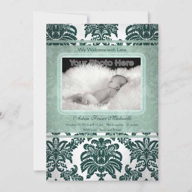 faire-part photo vert vintage (Devant)