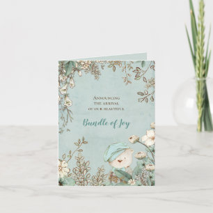 Faire-part Photo vintage Cute Bear Florals Green Boy Birth