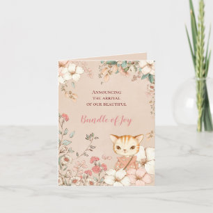 Faire-part Photo vintage Cute Chat Florals Fille Naissance
