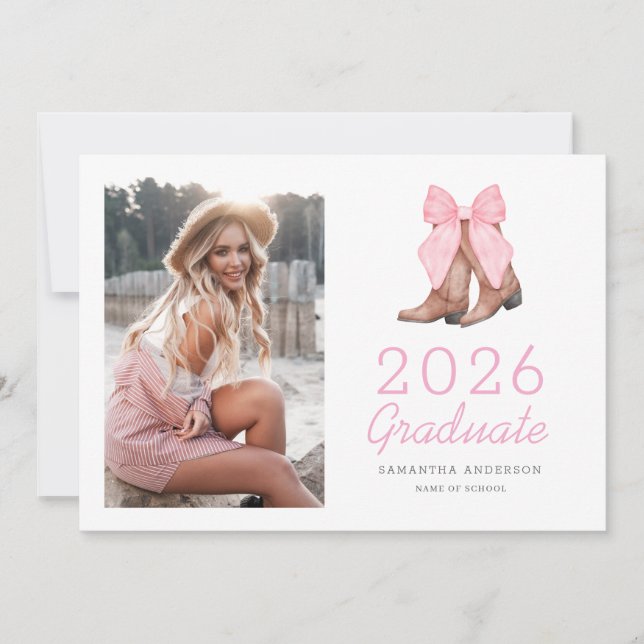 Faire-part Photo Western Rose 2026 Diplôme  (Devant)