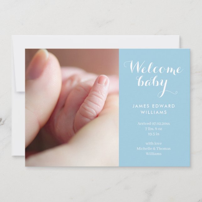 Faire-part Photos de bébé garçon Monogramme Bleu Script Naiss (Devant)
