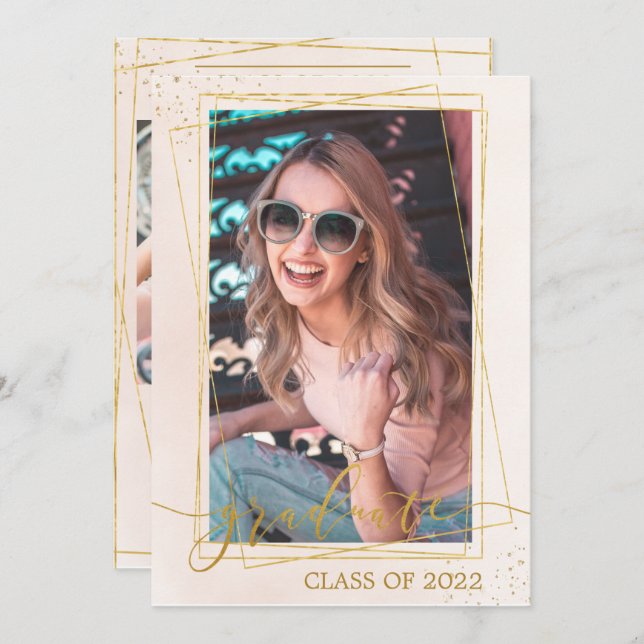 Faire-part Photos de graduation en or rose pâle géométrique m (Devant / Derrière)