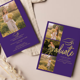 Faire-part Photos de remise de diplôme 2026 Écriture violette