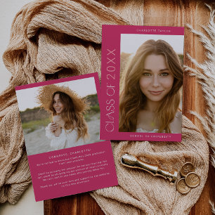 Faire-part Pied moderne   Année de classe rose - Diplôme phot