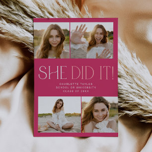 Faire-part Pied moderne   Hot Rose Elle L'A Fait Diplôme Phot