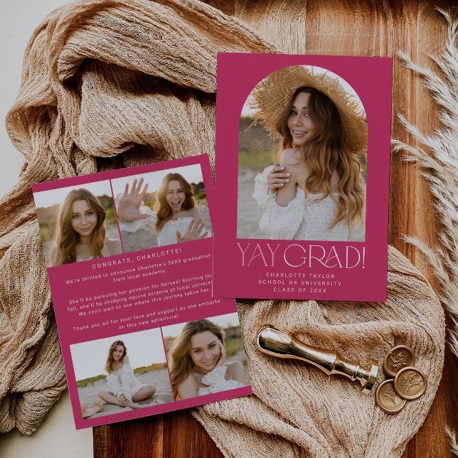 Faire-part Pied moderne | Pink Yay Grad Photo Arch Grad Grad (Créateur téléchargé)