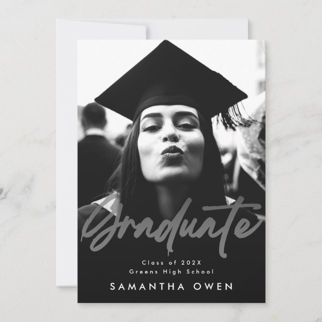 Faire-part Pinceau de teinte blanche Diplômé Script moderne p (Devant)