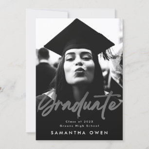 Faire-part Pinceau de teinte blanche Diplômé Script moderne p