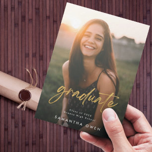 Faire-part pinceau d'or High School Graduate Photo