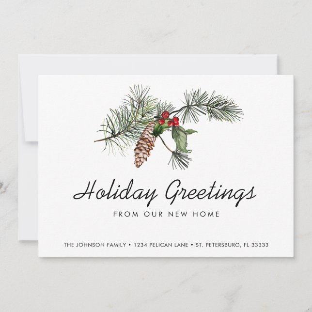 Faire-part Pine Bough Christmas Berries Holiday Moving (Devant)