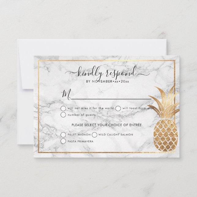 Faire-part Pineapple Doré RSVP|Marbre (Devant)