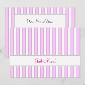 Faire-part Pink and White Stripes Editable New Address