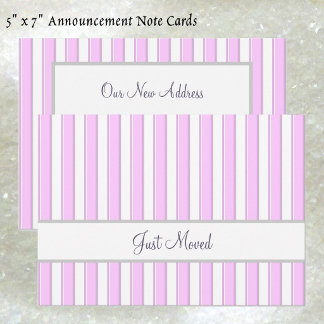 Faire-part Pink and White Stripes Editable Script New Address