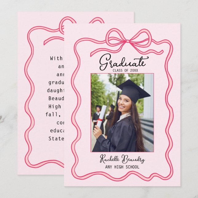 Faire-part Pink Coquette Bow Frame Graduate Photo Graduation  (Devant / Derrière)