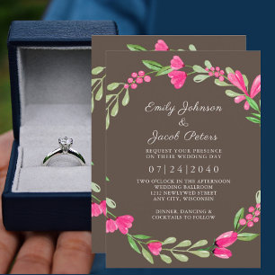 Faire-part Pink Floral Greenery Dusty Brown Elegant Wedding