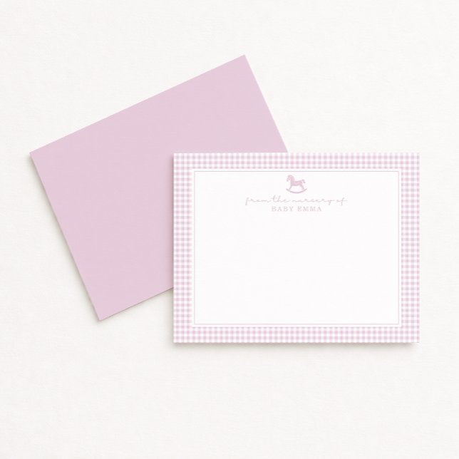 Faire-part Pink Gingham  Girl  Nursery Note Card (Créateur téléchargé)