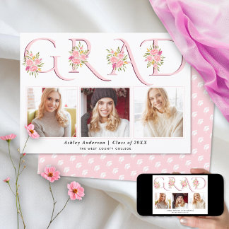 Faire-part Pink GRAD typographie rose roses