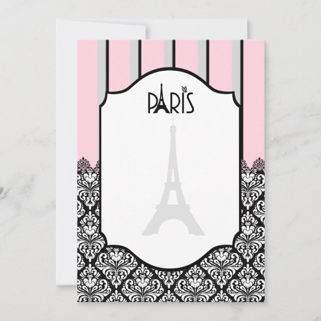 Faire-part Pink, grey, black, stripe, chandelier  (Devant)