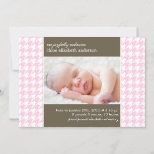 Faire-part Pink Houndstooth Photo Baby Birth Annonces