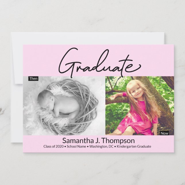 Faire-part Pink Kindergarten Graduate Once and Now Grad Photo (Devant)