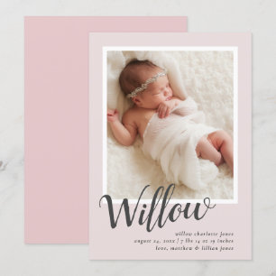 Faire-part Pink Modern Calligraphie Photo Naissance