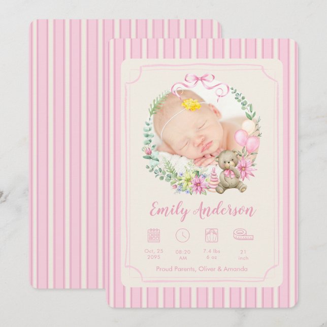 Faire-part Pink Newborn Birth Photo Boy Baby Announcement (Devant / Derrière)