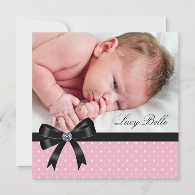 Faire-part Pink Polka Dot Baby Girl Photo Naissance (Devant)