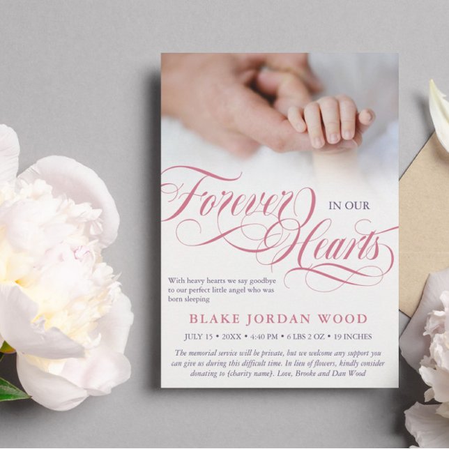 Faire-part Pink Purple Pour Toujours Dans Notre Coeur Baby Me (Créateur téléchargé)