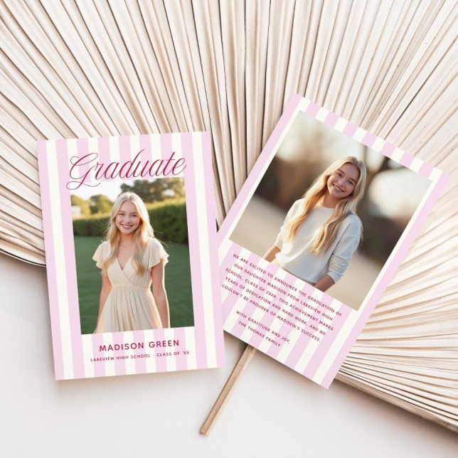 Faire-part Pink Striped Preppy Graduation (Créateur téléchargé)