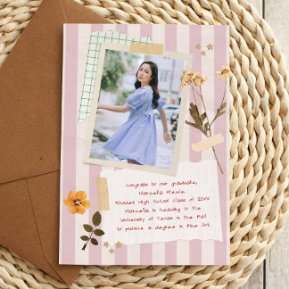 Faire-part Pink Stripes Scrapbook Style Graduation Photo