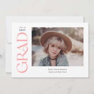 Faire-part Pink tendance Serif deux photos Graduation