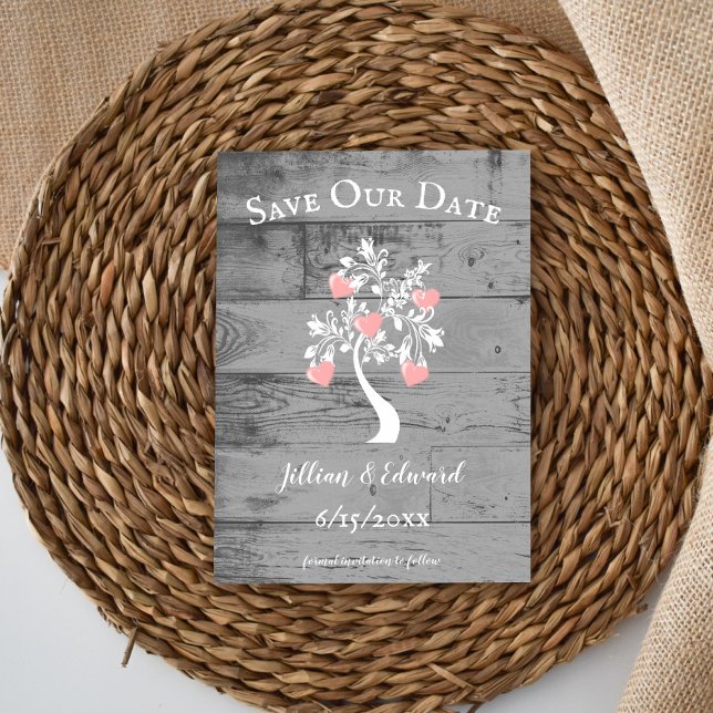 Faire-part Pink Tree of Hearts Enregistrer la date annonce (Pink Tree of Hearts Save the Date)