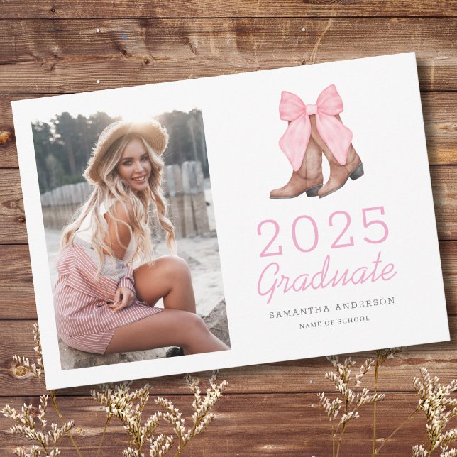 Faire-part Pink Western Photo 2025 Graduation (Créateur téléchargé)