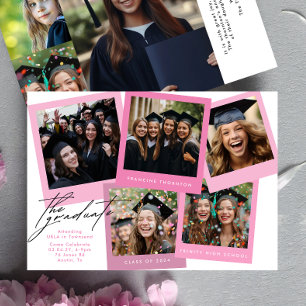 Faire-part Pink White High School COLLAGE Photo Graduation