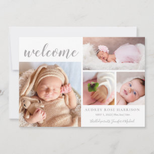 Faire-part Pink White Photo Collage Bébé Fille Bienvenue Nais