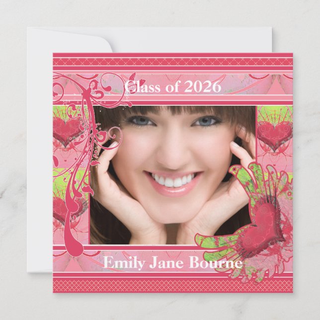 Faire-part Pink Winged Heart Graduation Picture Class of 2012 (Devant)