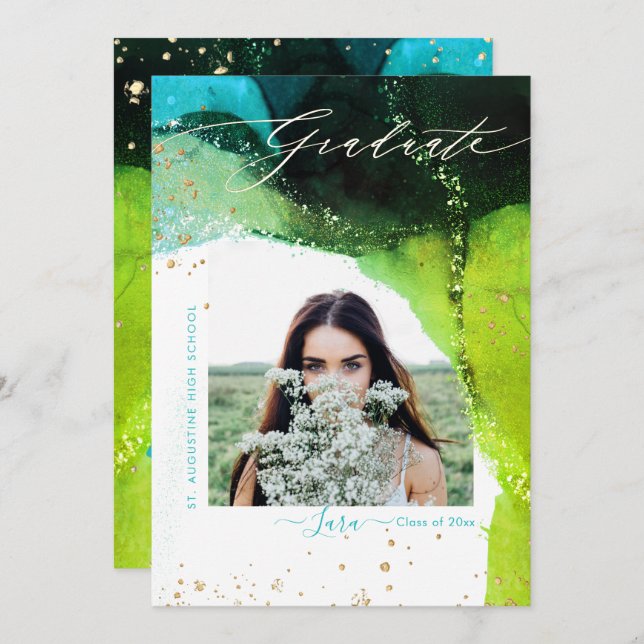 Faire-part PixDezines Graduation Encre d'alcool moderne Abstr (Devant / Derrière)