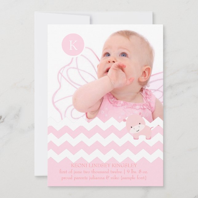 Faire-part PixDezines hippo rose+chevron/do-it-yourself coule (Devant)