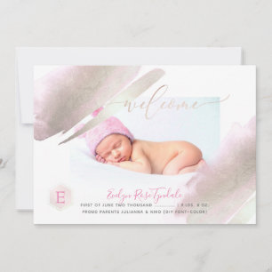 Faire-part PixDezines MONOGRAM, PLATINUM+BLUSH Baby Girl