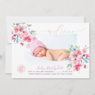 Faire-part PixDezines Monogramme+Jardin Roses naissance bébé 