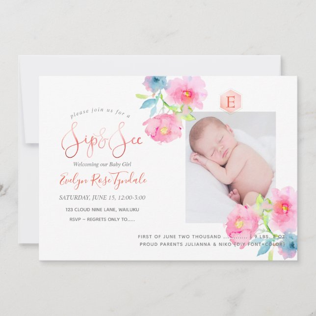 Faire-part PixDezines SIP+SEE, FLEURS A L'AQUARELLE (Devant)