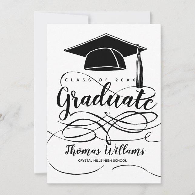Faire-part Plafond de graduation noire moderne Monogrammed 20 (Devant)