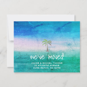 Faire-part Plage tropicale Palm Tree Blue Green Moving