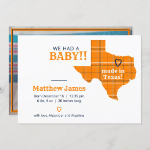 Faire-part Plaid Orange Fabriqué Au Texas Photo Horizontale