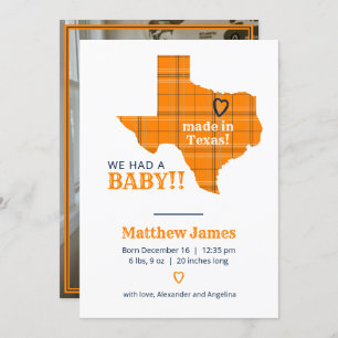 Faire-part Plaid Orange Fabriqué Au Texas Photo Verticale