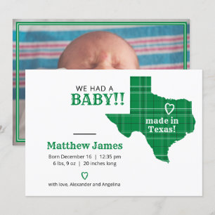 Faire-part Plaid Vert Fabriqué Au Texas Photo Horizontale