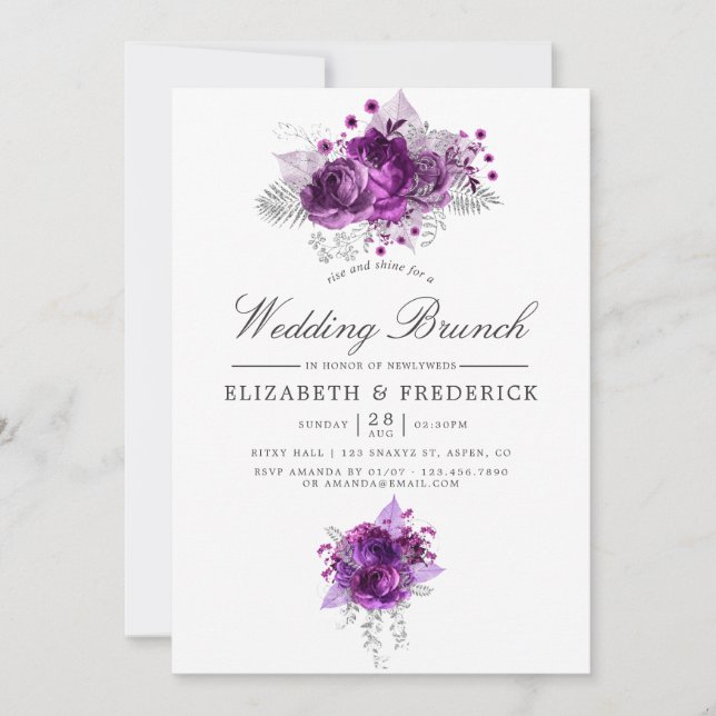 Faire-part Plum et marine Aquarelle Mariage Floral Brunch (Devant)