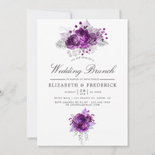 Faire-part Plum et marine Aquarelle Mariage Floral Brunch